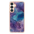 Samsung Galaxy S25+ Marble Pattern Galvanoitu TPU-Suojakotelo - Violetti / Sininen