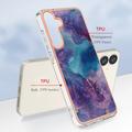 Samsung Galaxy S25+ Marble Pattern Galvanoitu TPU-Suojakotelo - Violetti / Sininen