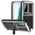 Samsung Galaxy S25+ R-Just Premium kotelo potkukiinnikkeellä ja karkaistulla lasisuojalla - hopea