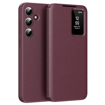 Samsung Galaxy S25+ Smart Clear View Käännä kotelo korttipaikalla - viininpunainen