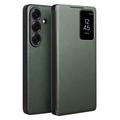 Samsung Galaxy S26 Qialino Smart View Läppänahkakotelo - Vihreä