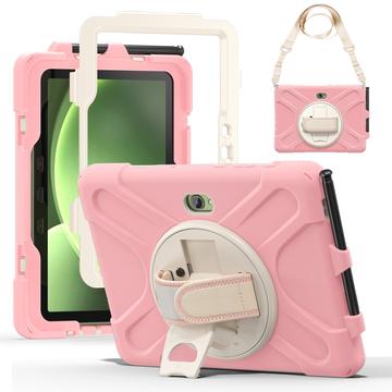 Samsung Galaxy Tab Active5 Pro Heavy Duty 360 Suojakotelo Käsihihnalla - Pinkki / Valkoinen