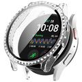 Samsung Galaxy Watch7 Koristeellinen Tekojalokivi Kotelo Panssarilasi - 44mm - Läpinäkyvä valkoinen