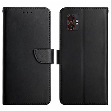 Samsung Galaxy XCover7 Pro Nahkainen Lompakkokotelo Jalustalla - Musta