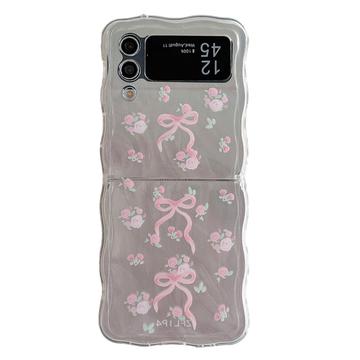 Samsung Galaxy Z Flip4 Tyylikäs aaltoileva reuna TPU-kotelo - vaaleanpunaiset rusetit