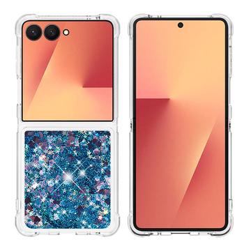 Samsung Galaxy Z Flip7 Glitter Quicksand TPU kotelo - Siniset sydämet