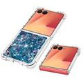Samsung Galaxy Z Flip7 Glitter Quicksand TPU kotelo - Siniset sydämet