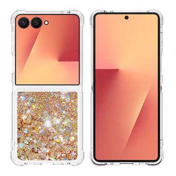 Samsung Galaxy Z Flip7 Glitter Quicksand TPU kotelo - kultaiset sydämet