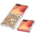 Samsung Galaxy Z Flip7 Glitter Quicksand TPU kotelo - kultaiset sydämet