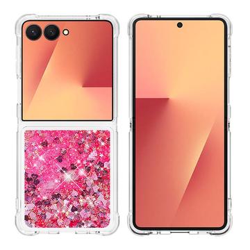 Samsung Galaxy Z Flip7 Glitter Quicksand TPU Kotelo - vaaleanpunaiset sydämet