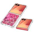Samsung Galaxy Z Flip7 Glitter Quicksand TPU Kotelo - vaaleanpunaiset sydämet