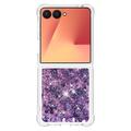 Samsung Galaxy Z Flip7 Glitter Quicksand TPU kotelo - violetti sydämet
