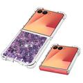 Samsung Galaxy Z Flip7 Glitter Quicksand TPU kotelo - violetti sydämet