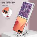 Samsung Galaxy Z Flip7 Glitter Quicksand TPU kotelo - violetti sydämet