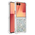 Samsung Galaxy Z Flip7 Glitter Quicksand TPU kotelo - hopea sydämet