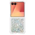 Samsung Galaxy Z Flip7 Glitter Quicksand TPU kotelo - hopea sydämet