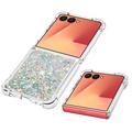 Samsung Galaxy Z Flip7 Glitter Quicksand TPU kotelo - hopea sydämet