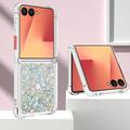 Samsung Galaxy Z Flip7 Glitter Quicksand TPU kotelo - hopea sydämet