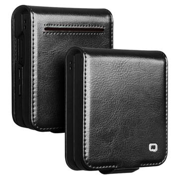 Samsung Galaxy Z Flip7 Qialino Classic Lompakkomallinen Nahkakotelo - Musta