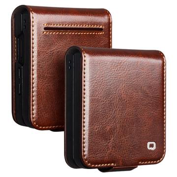 Samsung Galaxy Z Flip7 Qialino Classic Lompakkomallinen Nahkakotelo - Tummanruskea