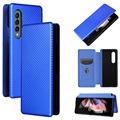 Samsung Galaxy Z Fold3 5G Flip Läppäkotelo - Hiilikuitu - Sininen