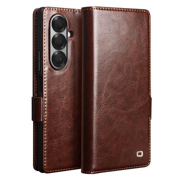 Samsung Galaxy Z Fold7 Qialino Classic Lompakkomallinen Nahkakotelo - Tummanruskea