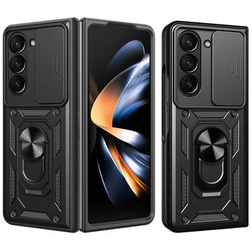 Samsung Galaxy Z Fold7 Pyörivä Rengashybridikotelo Kamerasuojalla - Musta
