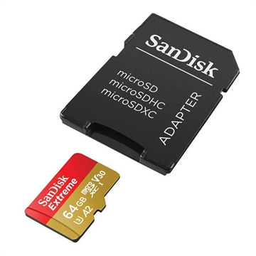 SanDisk Extreme microSDXC UHS-I U3-muistikortti SDSQXAH-064G-GN6AA - 64GB