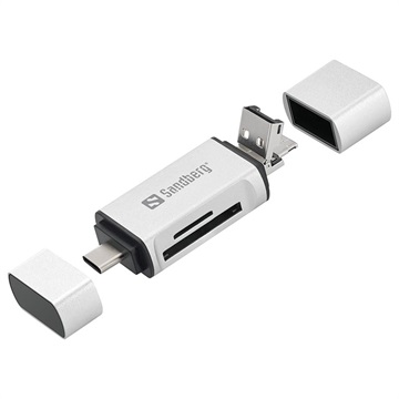 Sandberg SD / MicroSD-Kortinlukija - USB-A / USB-C / MicroUSB - Hopea