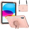 Iskunkestävä tapaus iPad 10.9 (2022) Butterfly Shape Kickstand Tablet Case Silikoni + PC Suojakuori olkahihnalla - Pinkki
