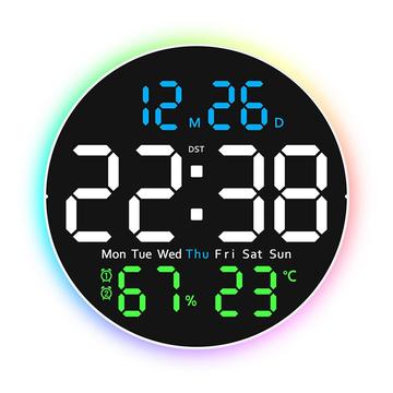 Hiljainen LED-seinä kello digitaalisella näytöllä ja ympäristön valolla - musta