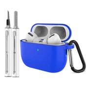 AirPods Pro 3 silikonikotelo, jossa on karabiini ja puhdistuskynä - sininen