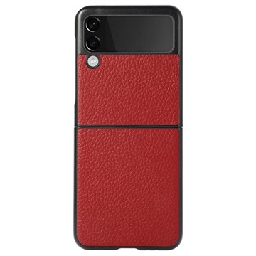 Samsung Galaxy Z Flip3 Slim Suojakuori - Aitoa Nahkaa - Punainen