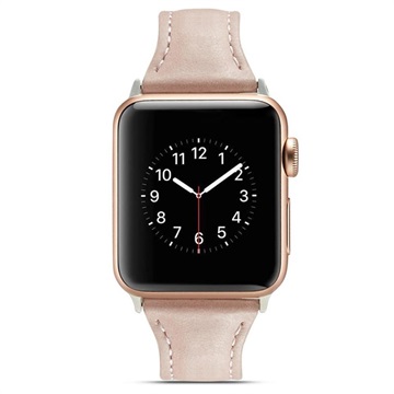 Apple Watch Series 7/SE/6/5/4/3/2/1 Ohut Nahkahihna - 45mm/44mm/42mm - Vaaleanpunainen