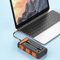 20000mAh:n aurinkovoimainen varavirtalähde, jossa on käsikampi, LED-taskulamppu ja sisäänrakennetut kaapelit - oranssi / musta