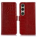 Sony Xperia 1 VI Crocodile Lompakkomallinen Nahkakotelo kanssa RFID - Punainen