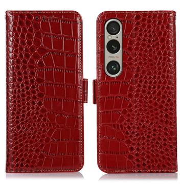 Sony Xperia 1 VI Crocodile Lompakkomallinen Nahkakotelo kanssa RFID - Punainen