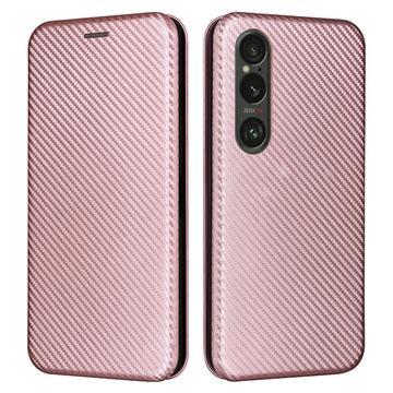 Sony Xperia 1 VI Lompakkokotelo - Hiilikuitu - Ruusukulta