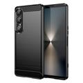 Sony Xperia 1 VII Harjattu TPU Suojakuori - Hiilikuitu - Musta