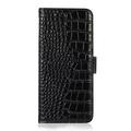 Sony Xperia 1 VII Crocodile Lompakkomallinen Nahkakotelo kanssa RFID - Musta
