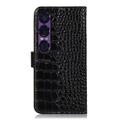 Sony Xperia 1 VII Crocodile Lompakkomallinen Nahkakotelo kanssa RFID - Musta