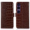 Sony Xperia 1 VII Crocodile Lompakkomallinen Nahkakotelo kanssa RFID