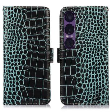Sony Xperia 1 VII Crocodile Lompakkomallinen Nahkakotelo kanssa RFID