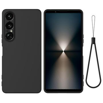 Sony Xperia 1 VII Nestemäinen silikonikotelo käsihihnalla - Musta