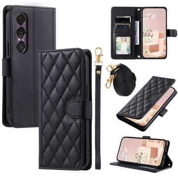 Sony Xperia 1 VII Luxury tikattu lompakkokotelo - musta