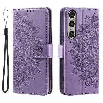 Sony Xperia 1 VII Mandala Series Lompakkokotelo - Violetti