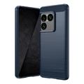 Sony Xperia 1 VIII Harjattu TPU Suojakuori - Hiilikuitu - sininen
