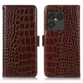Sony Xperia 1 VIII Crocodile Lompakkomallinen Nahkakotelo kanssa RFID - Ruskea