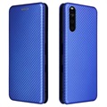 Sony Xperia 10 III, Xperia 10 III Lite Flip Läppäkotelo - Hiilikuitu - Sininen