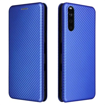 Sony Xperia 10 III, Xperia 10 III Lite Flip Läppäkotelo - Hiilikuitu - Sininen
